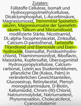 Beispiel Zutatenliste Multipraeparat